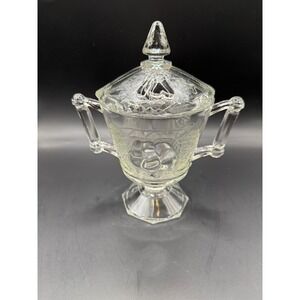 Vintage Jeannette Glass Co. "Baltimore Pear"Pattern Sugar Bowl /Lid Clear Glass